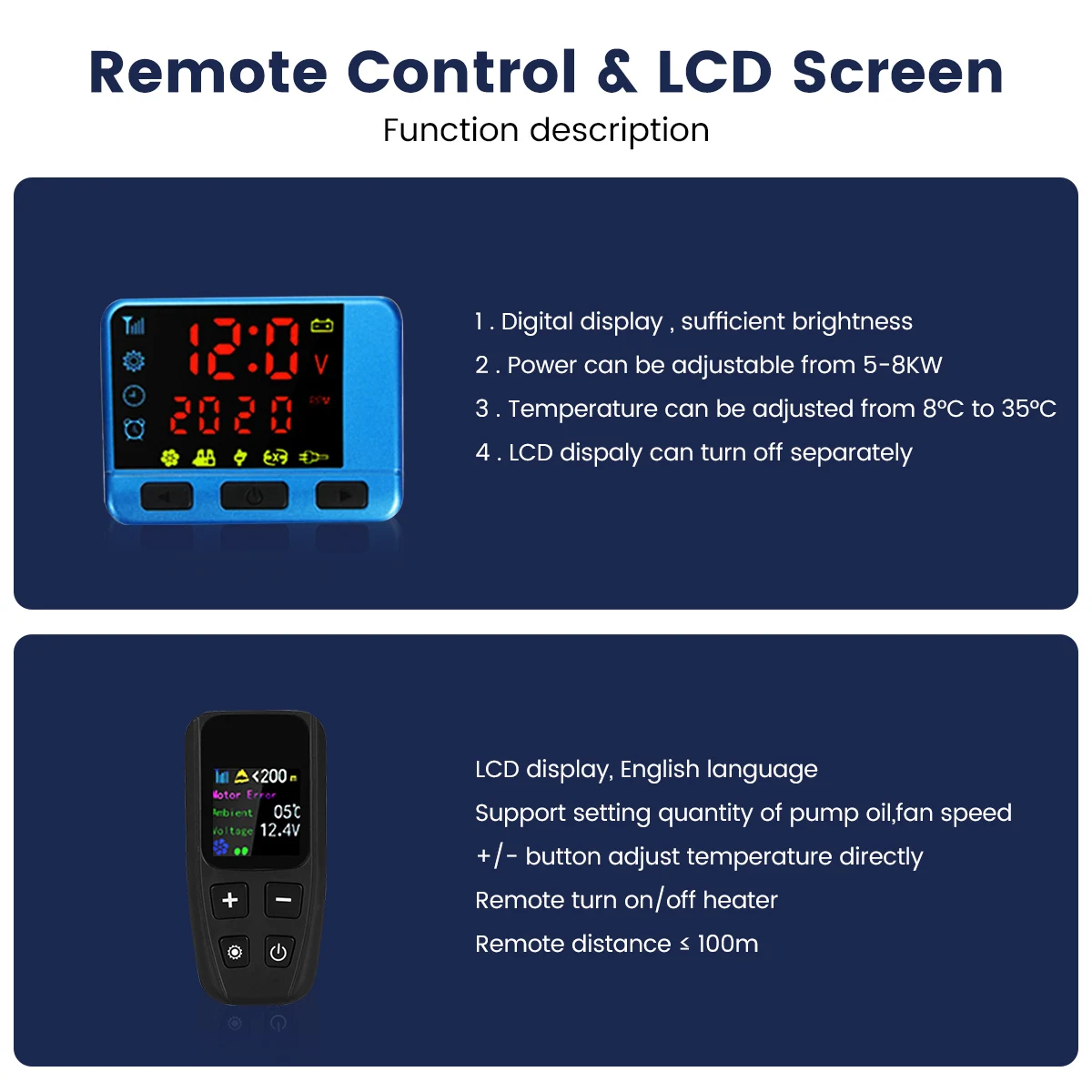 Hcalory All in One 5-8KW 12V 2KW Car Heating Diesels Air Parking Heater LCD Switch Remote Control car heater for Car Truck Bus Garage