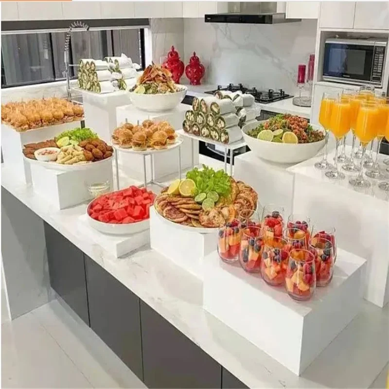 White Buffet Acrylic Riser Cube ,Decorative Acrylic Storage Boxes, Food Buffet Riser for Wedding, Party,Cakes 5
