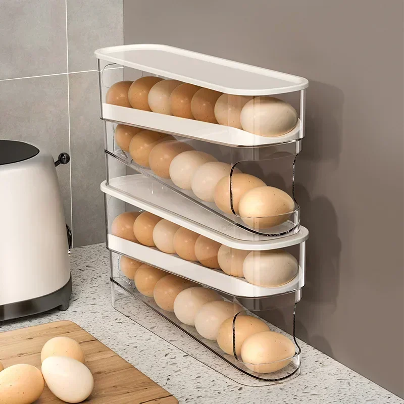 Refrigerator Egg Storage Box Automatic Scrolling Egg Holder Household Large Capacity Kitchen Dedicated Roll Off Storage Rack Egg Storage Box