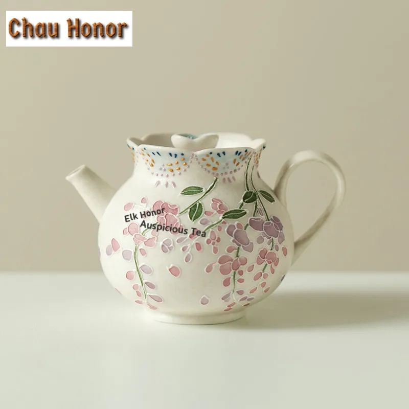 160ml Hand-painted Wisteria Flower Teapot Retro Tea Infuser Pot Tea Maker Kettle With Ball Hole Tableware Accessories Collection