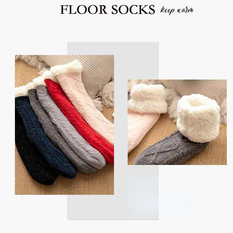 Thermal Sock Womens Winter Warm Female Plush Non Slip Anti Skid Grip Sleeping Floor Slippers Short Fluffy Sock Furry Ladies