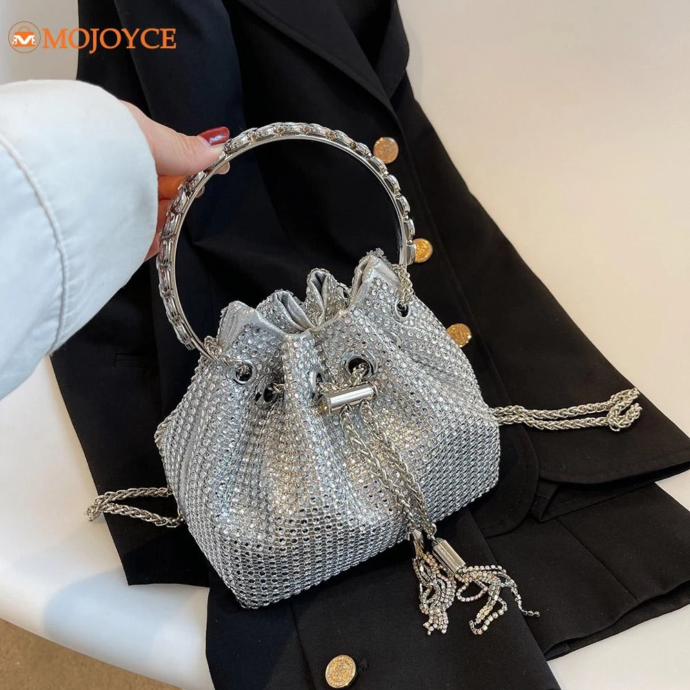 Bolso de mano de lujo borla de diamantes para mujer, bolsa de mano noche