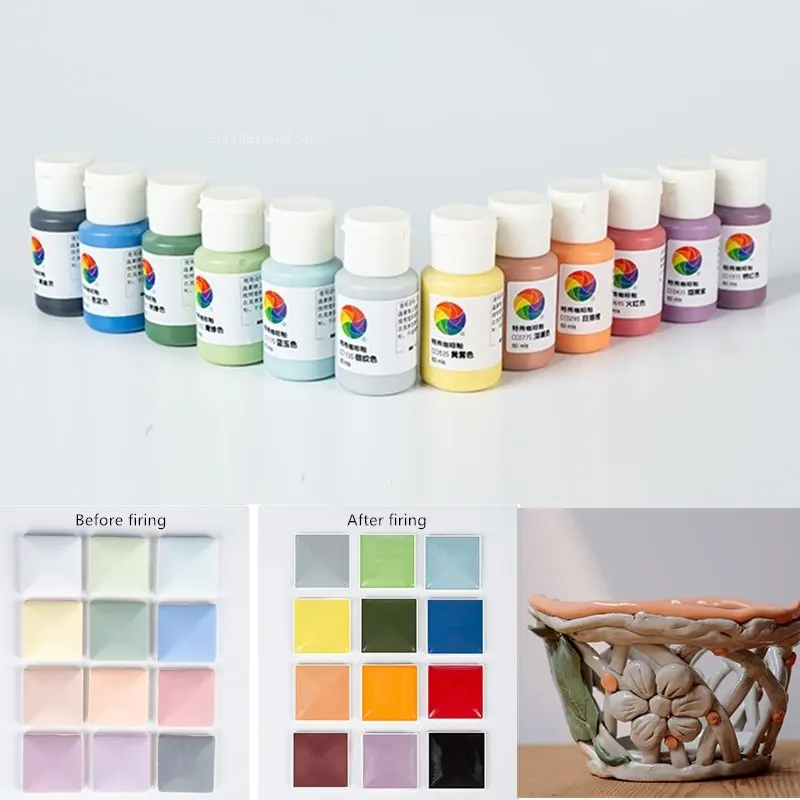 24 Colors 60ml Medium Temperature Concentrated Color Glaze Pigment DIY Ceramic Underglaze Painting Electrical Kiln Firing