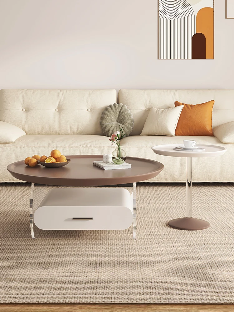 

small family acrylic solid wood high-end coffee table living room home 2023 new modern light luxury simple Coffee table