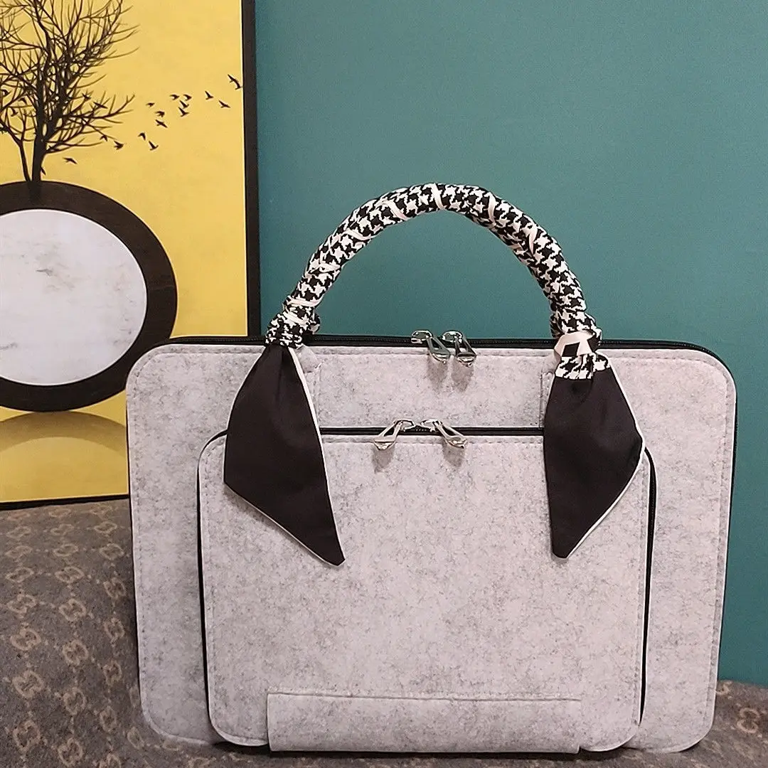 Bolsa de Feltro de lã para Mulheres Estojo de Manga Pasta com Lenço de Seda Apto para Macbook Microsoft Lenovo Dell hp Asus 13 Pol 14 Pol 15 Pol 156 Pol - Imagem 3
