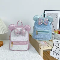 Disney Sequins Backpack Minnie Mouse Bow Fashion Glitter Backpacks Girls Kawaii PU Leather Travel Backpack Birthday Gifts 2