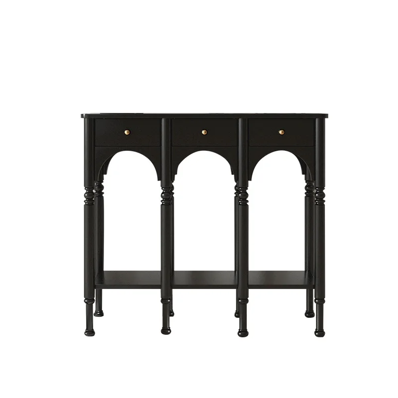 

French Entrance Cabinet Bedroom Simple Black Solid Wood Home Retro Corridor Home Curio Cabinet