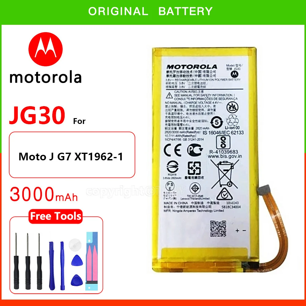 

100% оригинальный новый аккумулятор Motorola 3000 мАч JG30 для Motorola Moto J G7 XT1962-1 высококачественные Фотоэлементы + Бесплатные инструменты