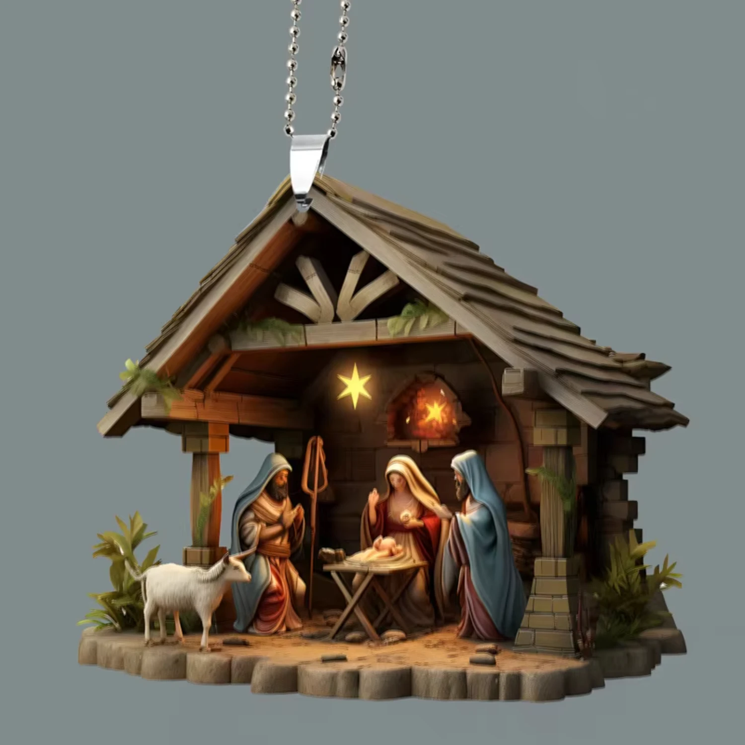 Delicate Mini Bauble Resin Hanging Christmas Tree Pendant Ornament Nativity Scene Decor
