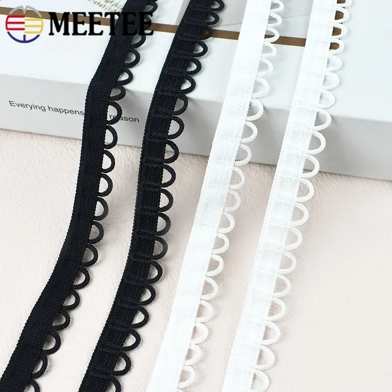 Meetee Nylon Elastic Band with Lace Trim Ribbon for Sewing and DIY Projects