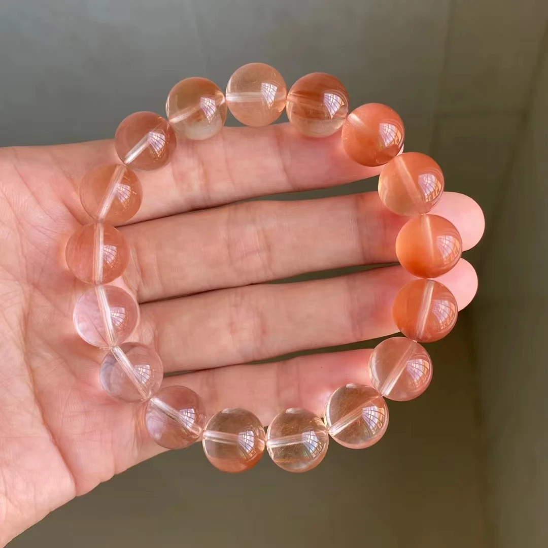 

Natural Orange Red Rabbit Rutilated Quartz Bracelet 12mm Clear Round Beads Cat Eye Women Men Colorful Rutilated AAAAA