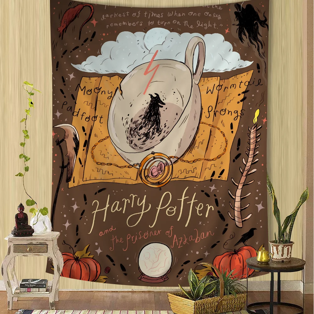 thumbnail image 1 of Tapiz de pared grande con estampado de paisaje de Harry Potter y la varita mágica, alfombra de pared hippie con tarot para colgar en la pared, decoración del hogar para dormitorio, 1 of 5