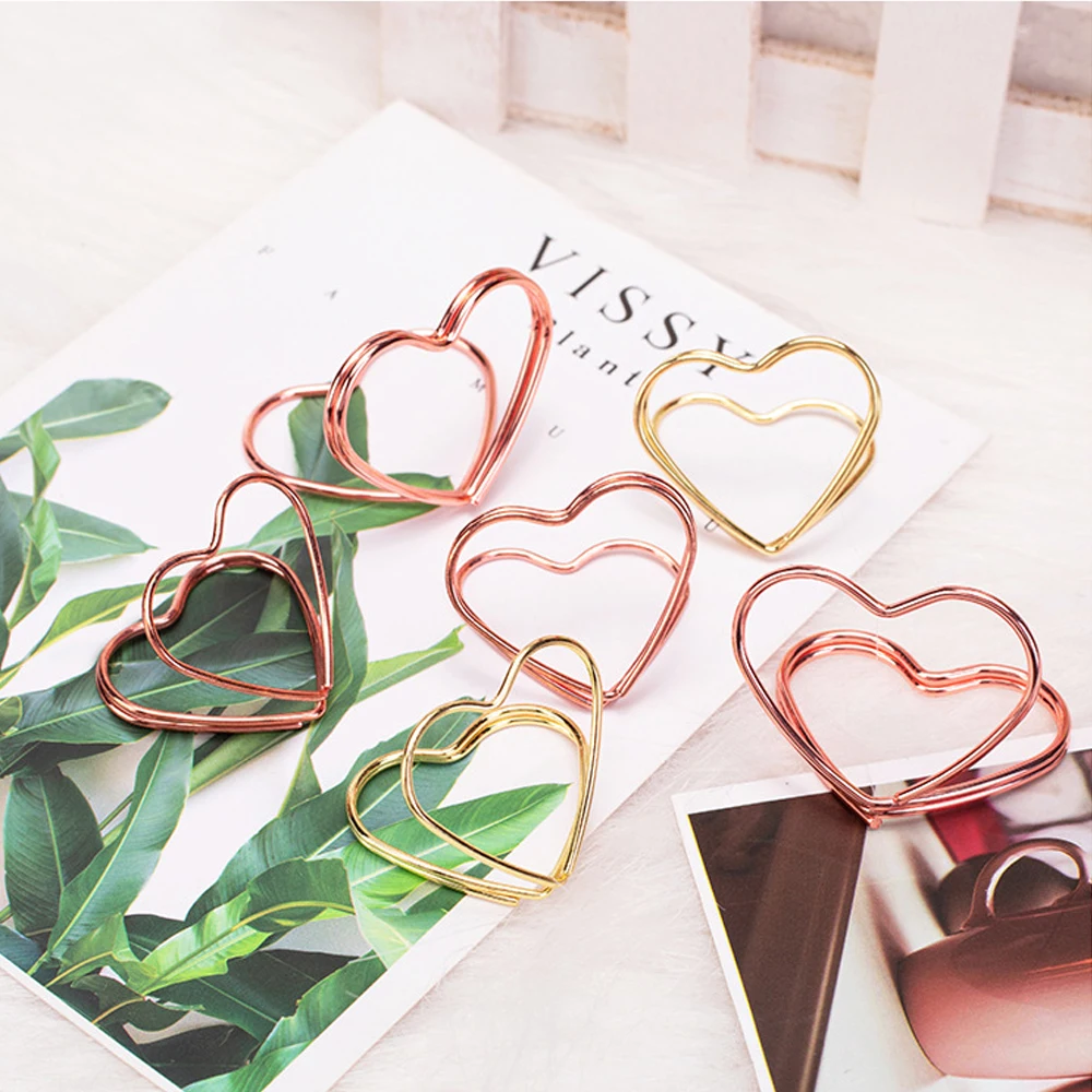 

15PCS Heart-shaped Photo Clip Card Holder Wedding Table Decoration Retro Paperclips Rose Gold Mental Clips Stationary