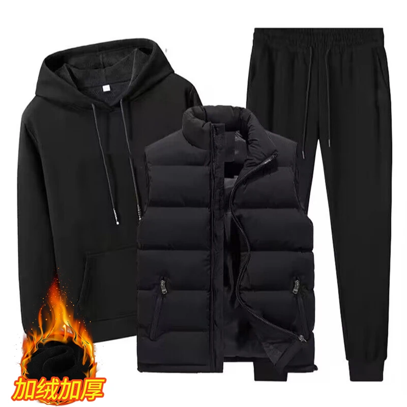 Hooded Men's 2024 Autumn and Winter Fashion Solid Color Zippered Pocket Pure Cotton Casual Loose Cardigan Long Sleeved Suit