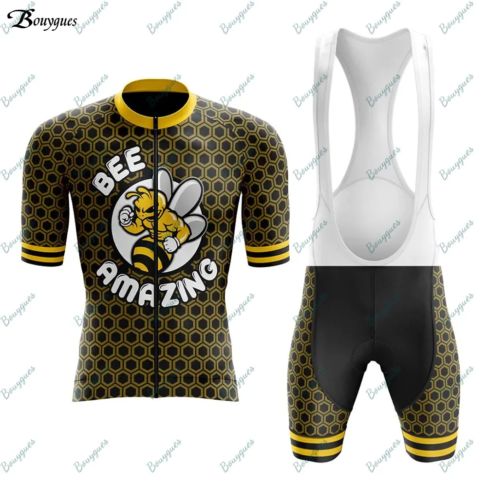 Bee AMAZING Cycling Jersey And Bib Shorts Set Men Short Sleeve Cycling Set Ciclismo Clothes Bike Clothing Sports