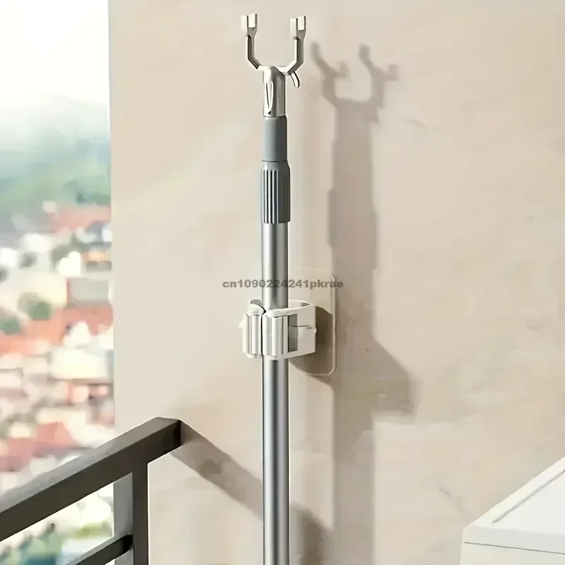 Mop Storage Rack Bathroom Suction Hanging Pipe Traceless Mop Clip Broom Hanger Wall-Mounted Waterproof Rack mop storage rack