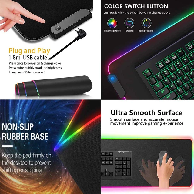 RGB Black And White Mouse Pad XXL Luminous LED Computer Laptop Game  Accessories Gamer Keyboard Carpet Pad Gaming LED Mousepad