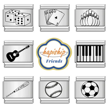 Hapiship Friends 여성용 패션 축구 기타 볼링 참 링크 핏 9mm 팔찌, 스테인레스 스틸 제작, DIY 쥬얼리, NEW232