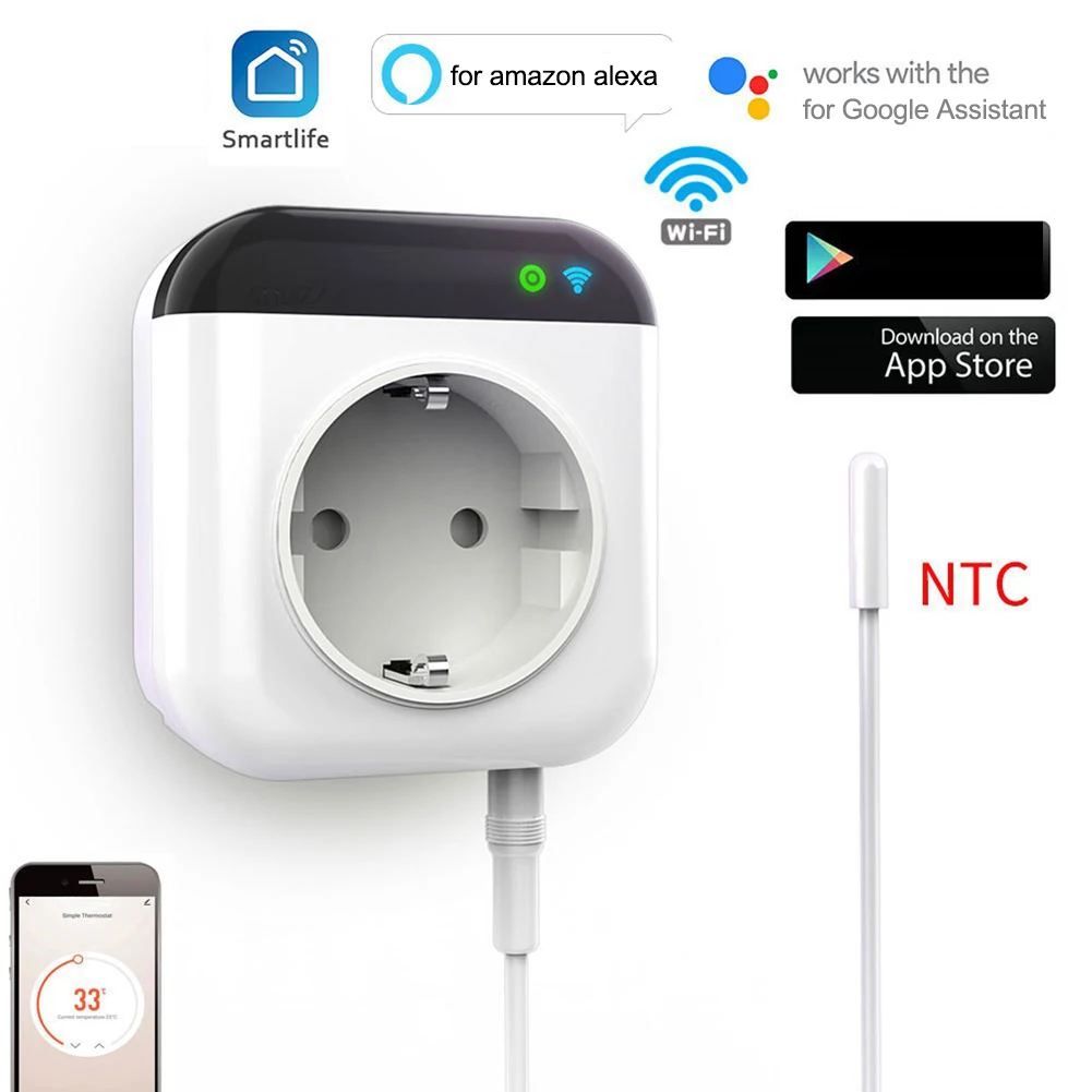 

Программируемый комнатный термостат Tuya с Wi-Fi, 10 А, таймер обратного отсчета, энергосберегающая умная розетка Googles Home, пульты дистанционного управления Alexa