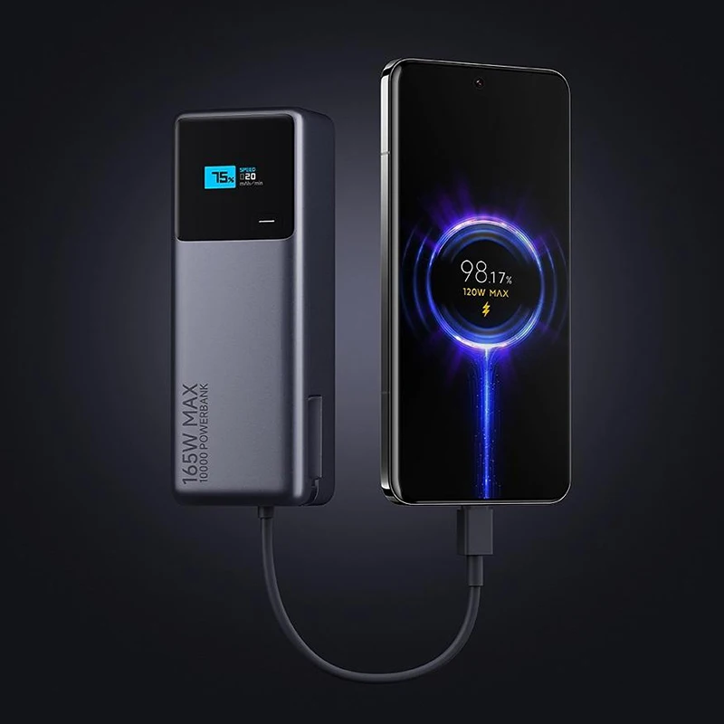 Xiaomi 165W Power Bank 10000 PB1165MI Integrated USB C Cable LED Display Portable Charger For Macbook iPhone 15 Xiaomi 14 Pro 2
