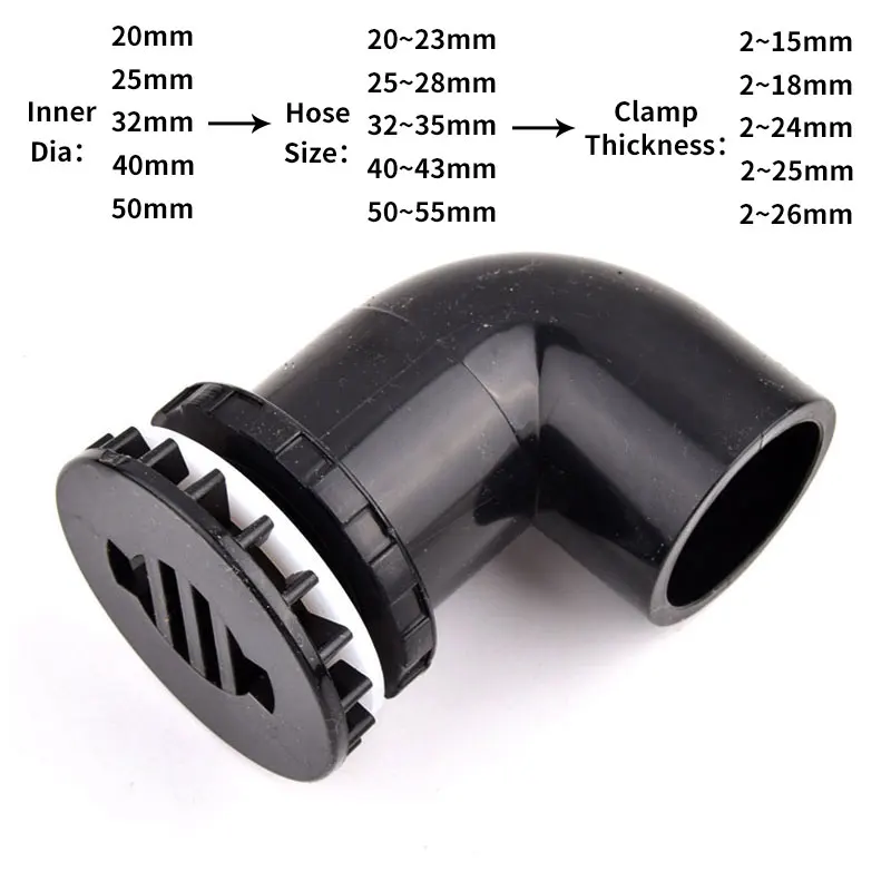 1Pc 20 ~ 50mm Schwarz PVC Rohr Überlauf Stecker Aquarium Aquarium Entwässerung Joint Garten Bewässerung Einlass Auslass ablauf Armaturen – Detail 4