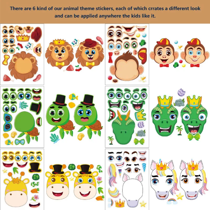 Make A Face Stickers for Kids DIY Make Your Own Christmas Trees Safaris Sea Fantasy Animals Puzzle Stickers Boys Girls Gifts Toy 3