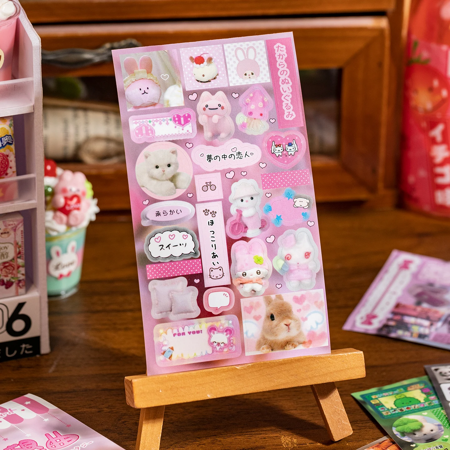 20개 코팅 종이 스티커 - Y2K 캔디 베어 & 귀여운 간식 (저널 스크랩북 DIY 데코용)