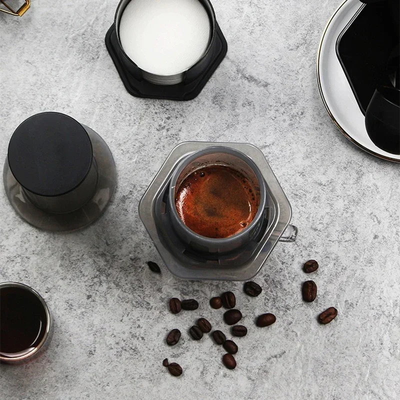 Portable Espresso Coffee Maker with French Press and Drip Features, Includes Filters