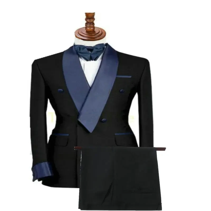 Men's suits Slim Fit Formal Suits Double Breasted with Pants Navy Blue Shawl Lapel Custom Made Wedding Suits