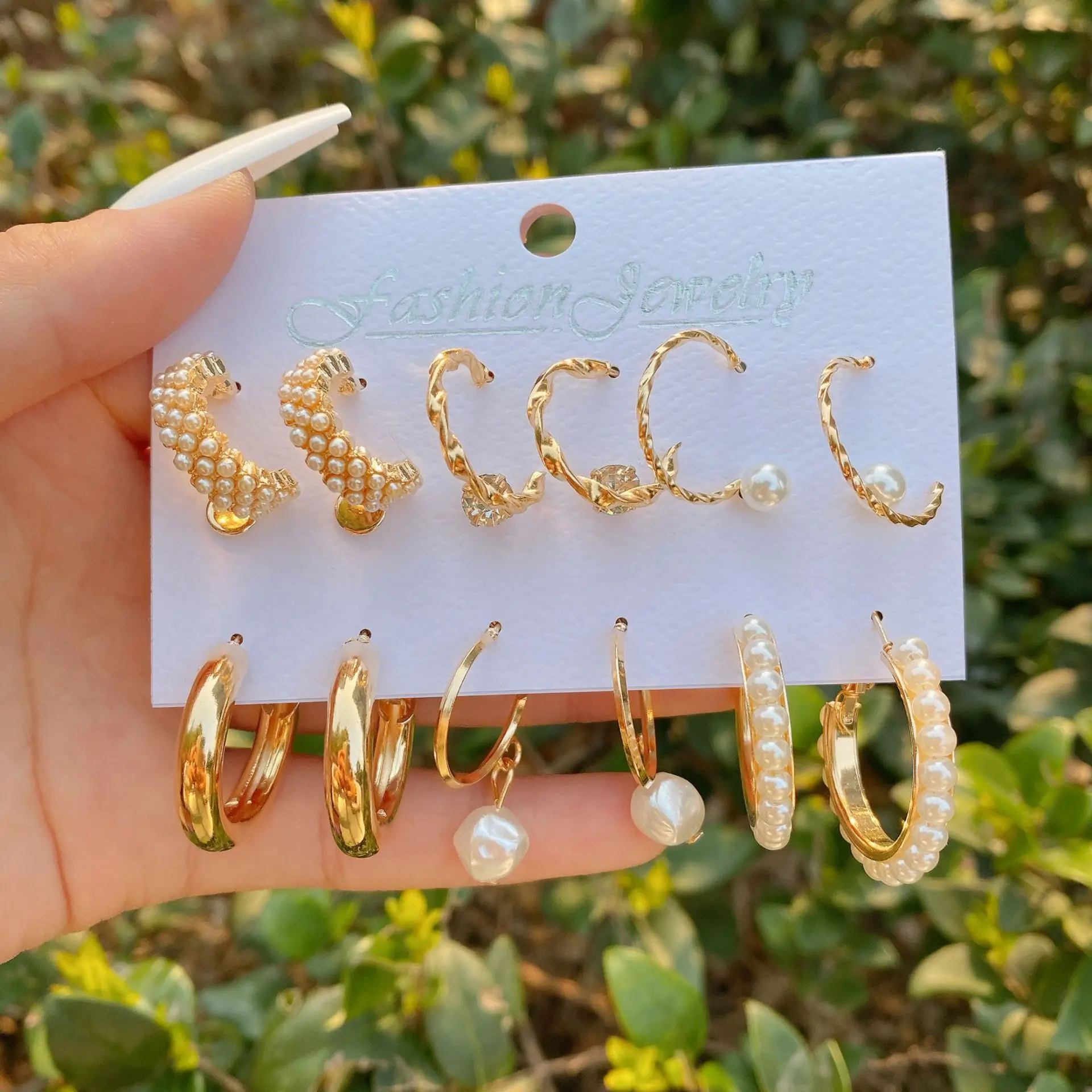 

Metal Circle Chain Earings Set 6-Piece Set Creative Personality Cross-Border Love Pin Butterfly Earrings for Women
