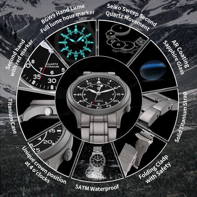 BERNY Man Pilot Titanium Wristwatch Seiko VH31 Movement Luminous Waterproof 50m Sapphire Ultra-light Sport Quartz Watch for Men 3