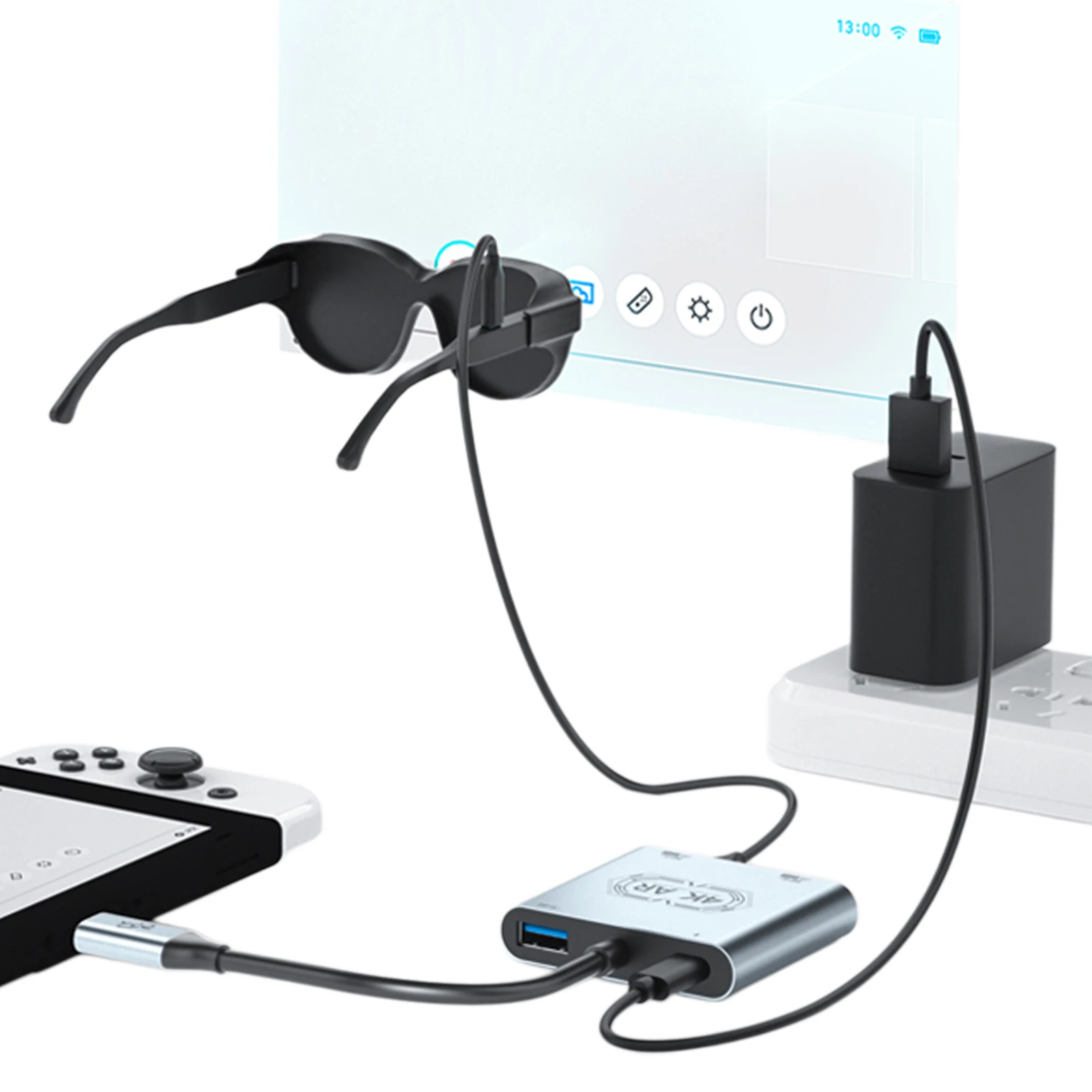 USB C-AR 안경 및 충전 어댑터 고속 USB C-듀얼 AR 안경 어댑터 스위치, 휴대폰, 노트북, 태블릿용 컴팩트 어댑터