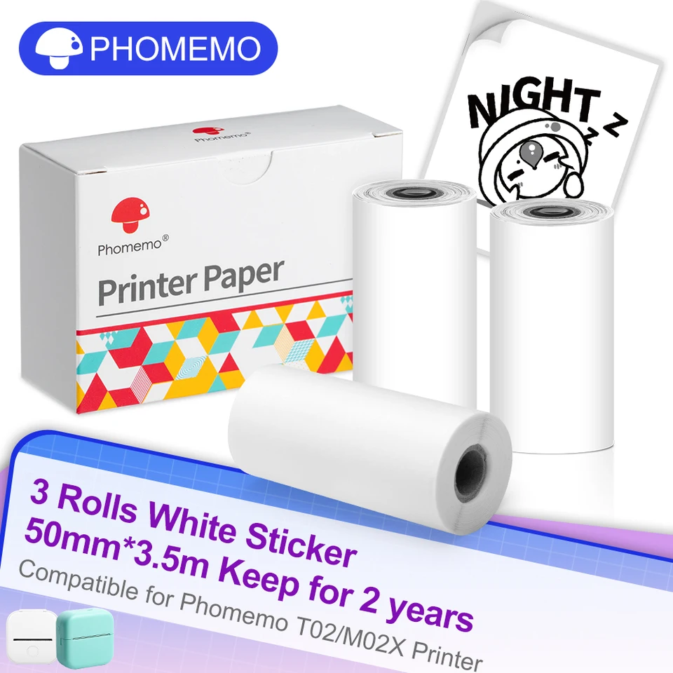 Phomemo – Papier Thermique Autocollant Noir Sur Blanc 53mm X 3.5mfor  T02/m02x Mini Imprimante Thermique Portable, 3 Rouleaux/boîte - AliExpress