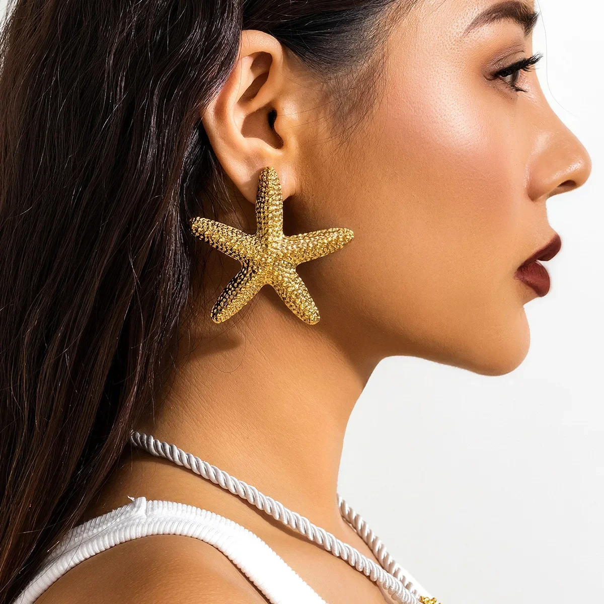 Gold Color Conch Starfish Seashell Earrings Boho Ocean Scallop Shell Ear Studs Statement Star Necklace Summer Beach Jewelry Gift