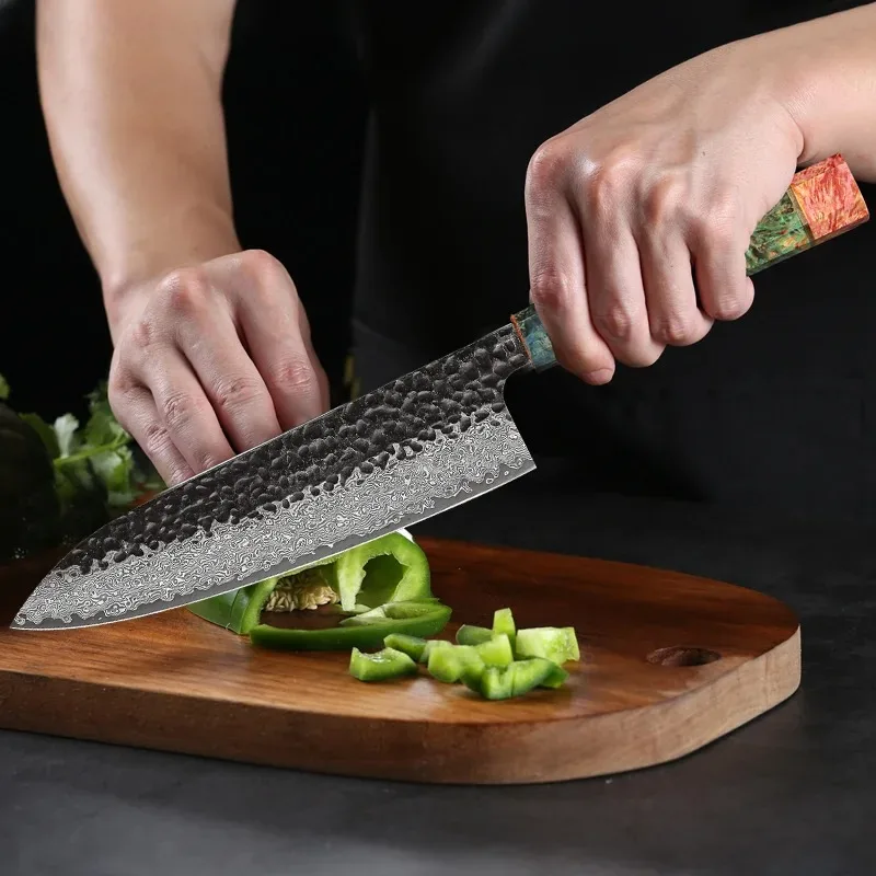 Kitchen Knife Hand Forged Damascus Steel 8-inch Chef Knife with Stable Handle for Cutting Raw Meat Vegetables and Fruits At Home