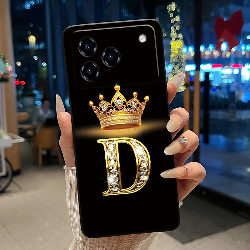 Elegant Shockproof Soft Silicone Black Phone Case with Golden Crown Design