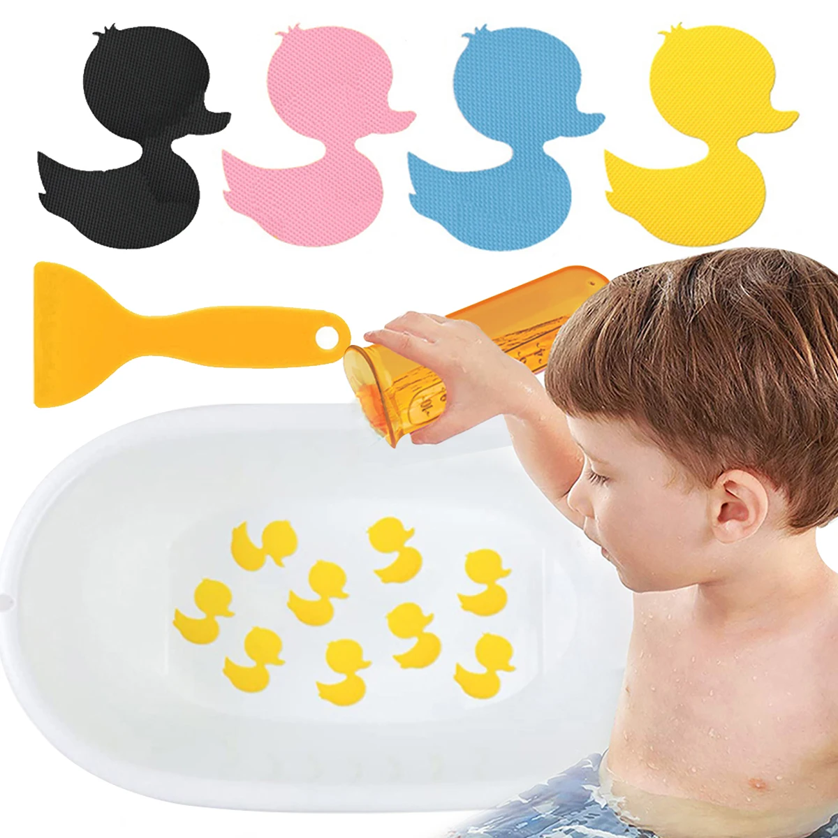 12pcs Duck Bathtub Sticker Shower Floor Stairs Anti Slip Decorative Decal Yellow Duck Cute Non-slip Self Adhesive Stickers