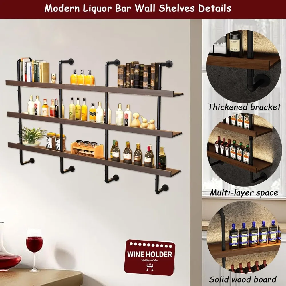 LED Wall-Mounted Wood Wine Rack 4