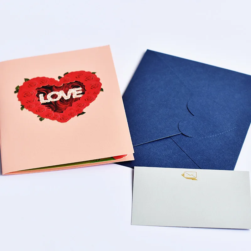 3D Pop Up Cards Valentine's Day Greeting Card Romantic Creative Handmade Blessing Card