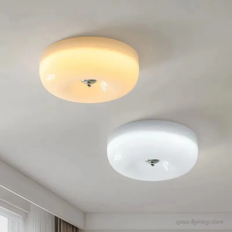 French Cream Style Glass Persimmon Ceiling Lamps Glass Donut Lamp Medieval Bauhaus Children's Room Aisle Bedroom Ceiling Lights