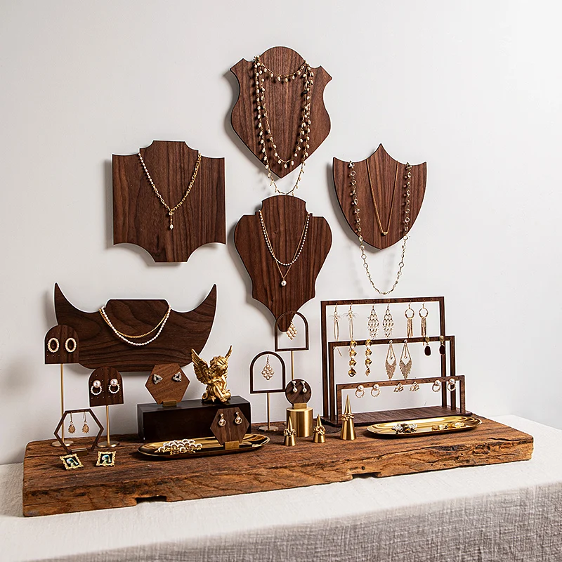 창의적인 월넛 벽 귀걸이 랙 링 브래킷, 목걸이 랙 귀걸이 디스플레이 랙, 책상 쥬얼리 디스플레이