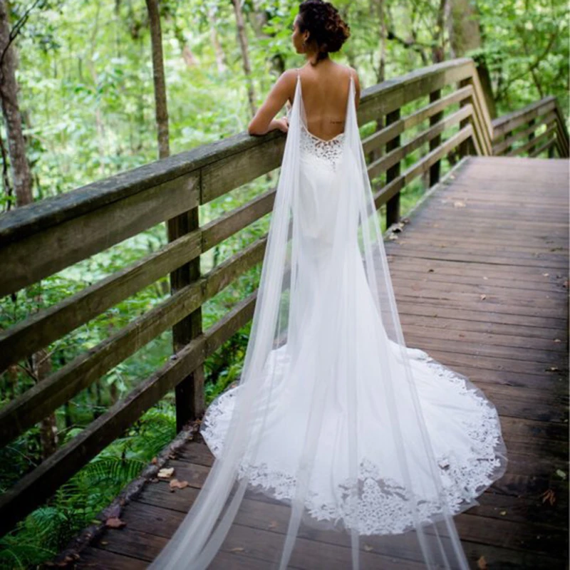 Wedding Cape Bridal Shawl White Ivory Tulle Long Cape Cloak Shawl Shrugs Chaquetas De Fiesta Mujer Bolero for Dress