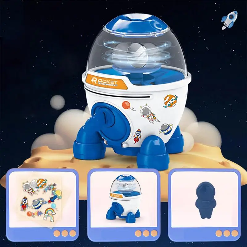 Cartoon Rocket Piggy Bank With Stickers And Lock Electronic Safe Box Money Boxes For Children Digital Coin Cash Saving Xmas gift