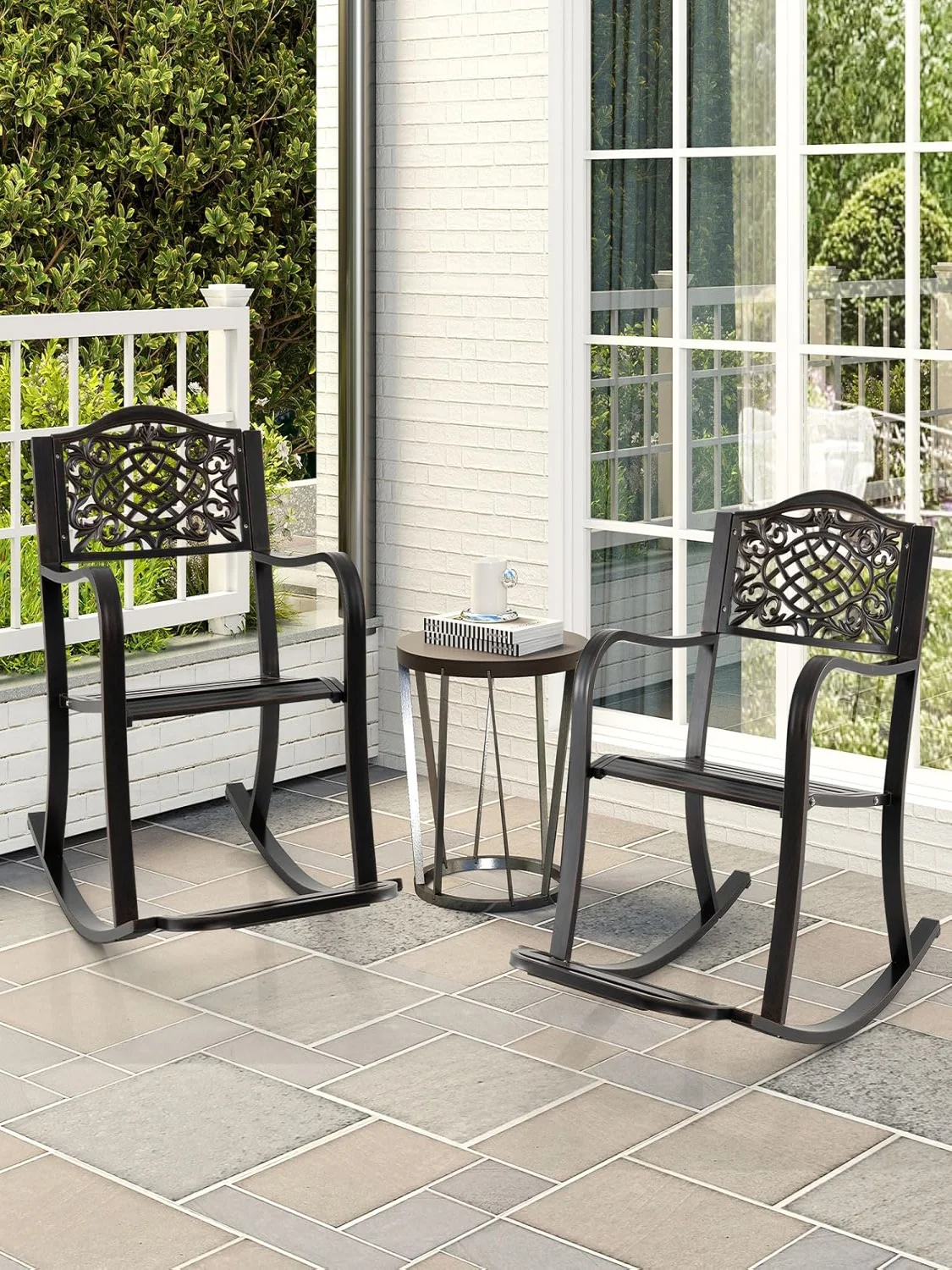 Schaukelstuhl mit Fußstütze, Aluminiumguss, Relaxsessel, Schaukelstuhl, Gartenstuhl für Garten, Terrasse, Balkon – Detail 1