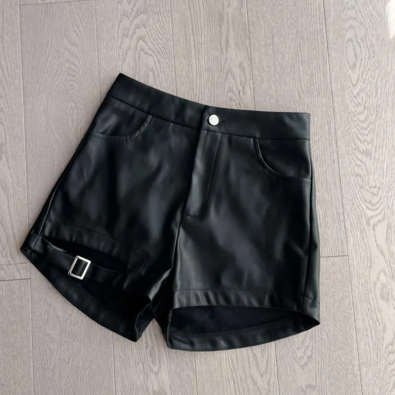 Sexy Black Pu Leather Shorts Women's Autumn and Winter Tight Gothic High  Waist Shorts Street Fashion Y2K Hot Girl Outfit