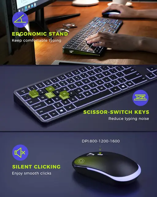 SEENDA Backlit Wireless Mouse and Keyboard Combo Rechargeable Ultra Slim Full Siz 2.4G USB Cordless Illuminated Keyboards Mouse 3