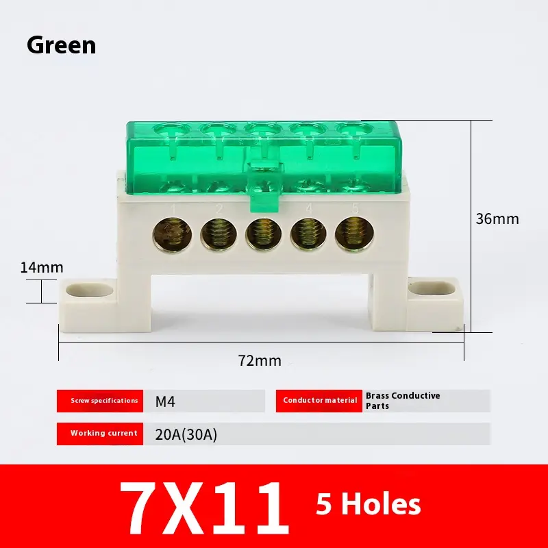 Zero wire terminal 3/4/5/6/7/10-Hole Distribution Box Terminal Block dustproof Ground Copper Bar Bridge type Busbar With cover - Image 34