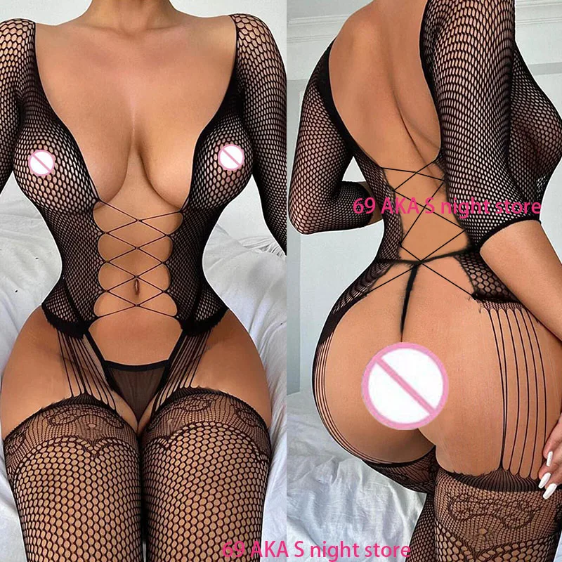 Women Underwear Sexy Lingerie Fishnet Bodysuit Crotchless Bodystockings Women Sexy Lingerie Erotic Pajama Fancy BodyUnderwear Sex Set Couple Game Suit