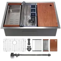 Multifunctional Undermount Kitchen Sink 32"x19" Single Bowl with Workstation Set Stainless Steel Accessories R10 Corners 3mm 1