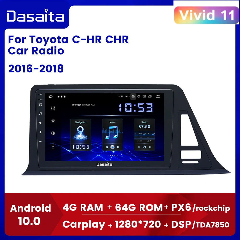 

Dasaita Android 10.0 GPS for Toyota C-HR CHR Car Radio 2016 2017 2018 Stereo Multimedia Player TDA7850 play DSP